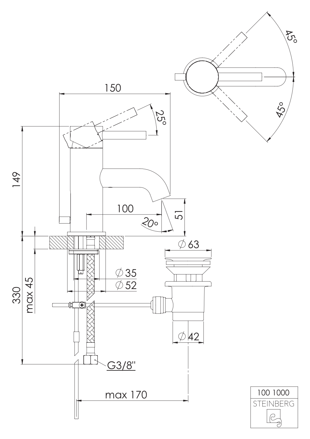 Steinberg 100 Μπαταρία Νιπτήρος Brushed Gun Metal