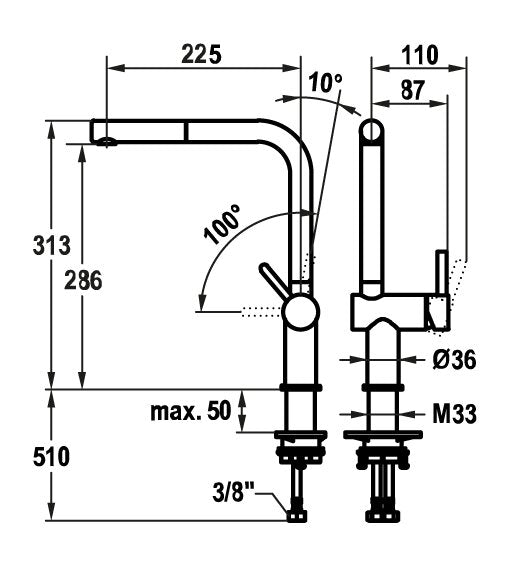 KWC BEVO E Ανοξείδωτη Μπαταρία Κουζίνας (Stainless Steel) με Αποσπώμενο Ντουσάκι - Brushed Gold