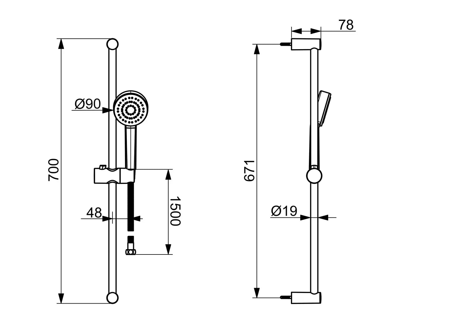 Hansa Basic Σετ Ντους με Βέργα 70cm, Τηλέφωνο & Σπιράλ - 55780113