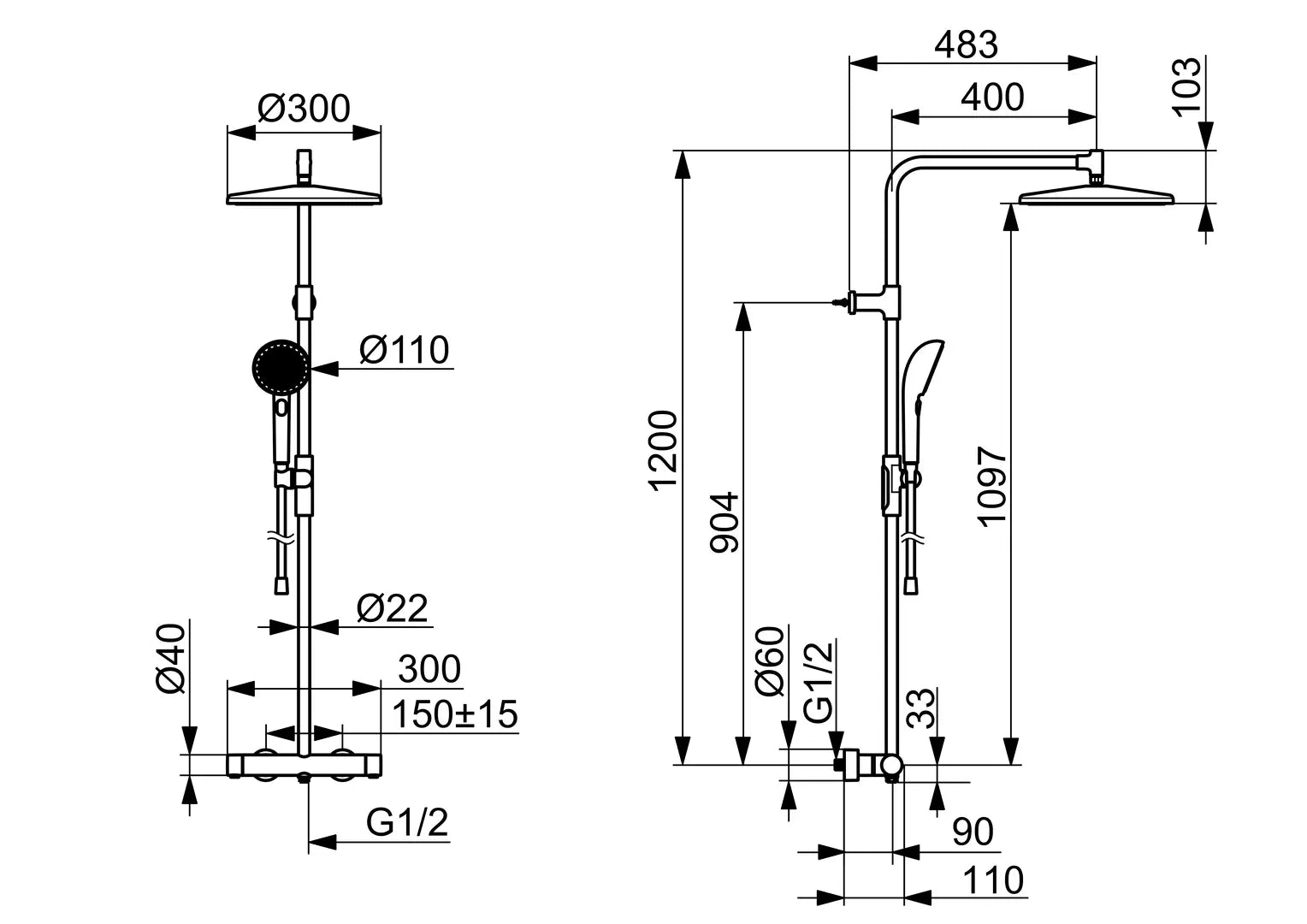 HANSA AURELIA Θερμοστατική Στήλη Ντούς Matt black