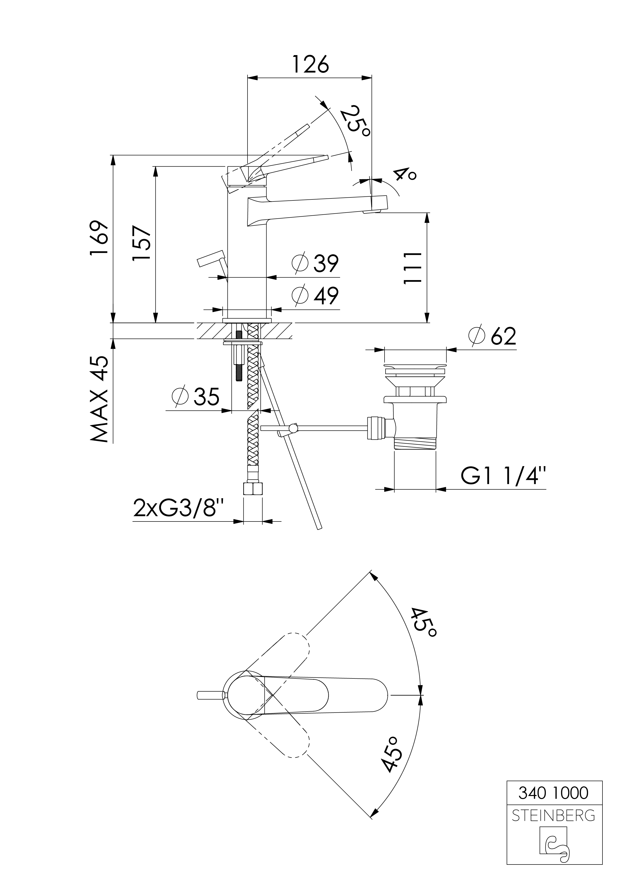 Steinberg 340 Μπαταρία Νιπτήρος Brushed Gold