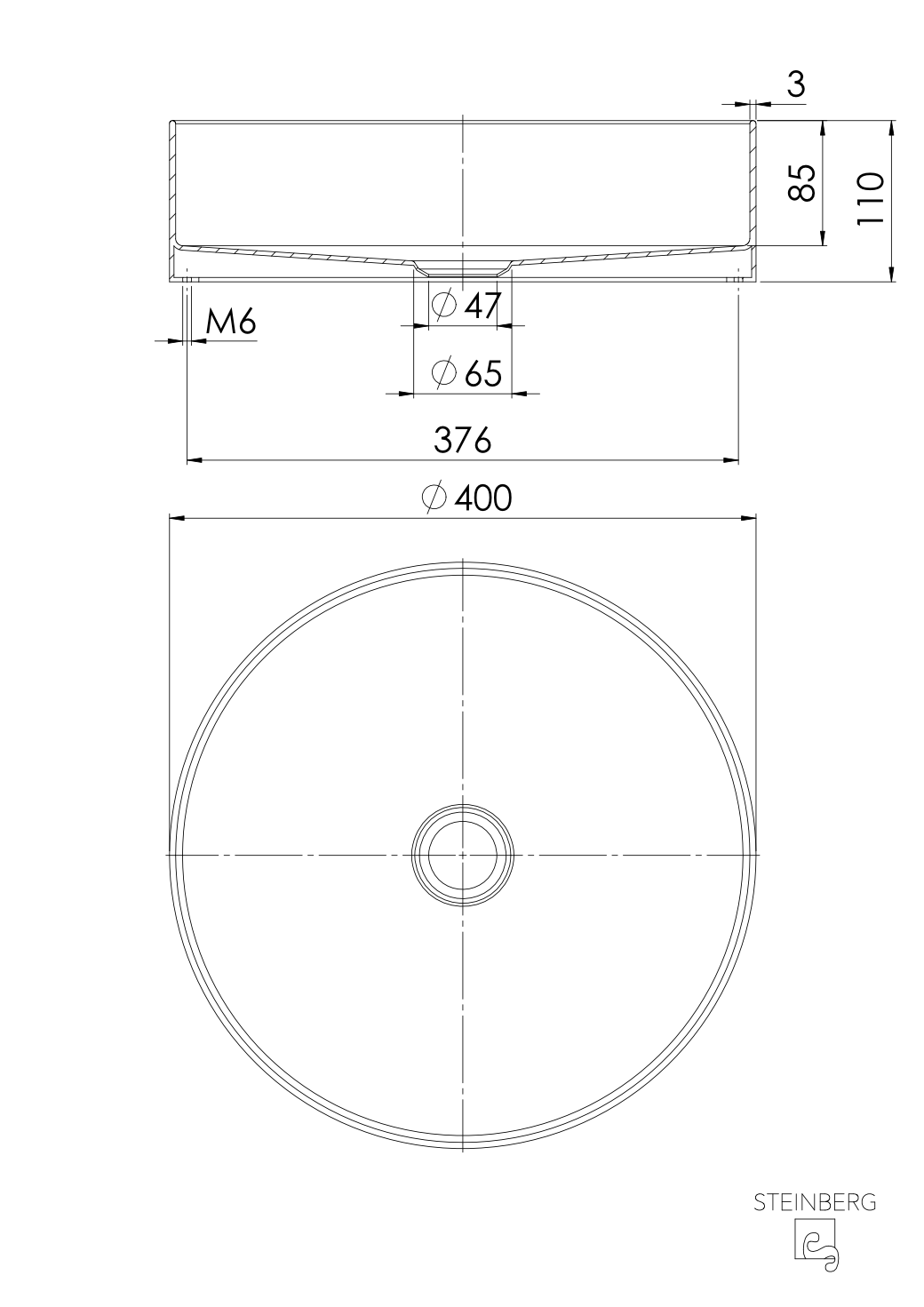 Steinberg 442 Νιπτήρας round ø 400 Brushed Gun Metal