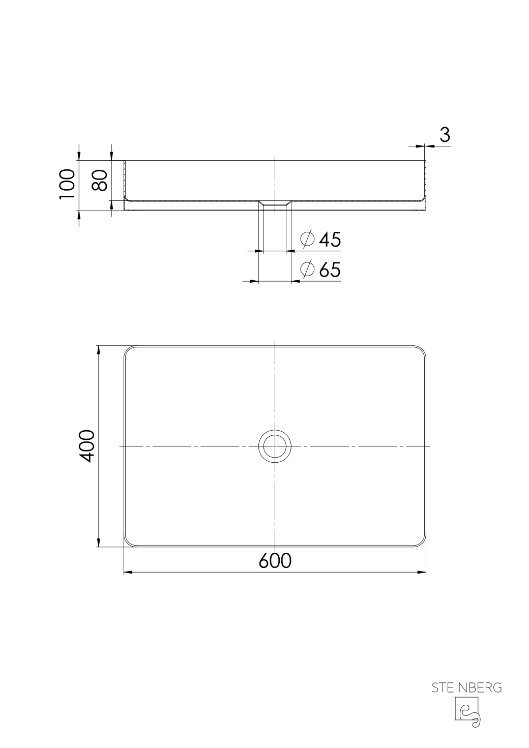 Steinberg 442 Νιπτήρας 600mm x 400mm Brushed Gun Metal
