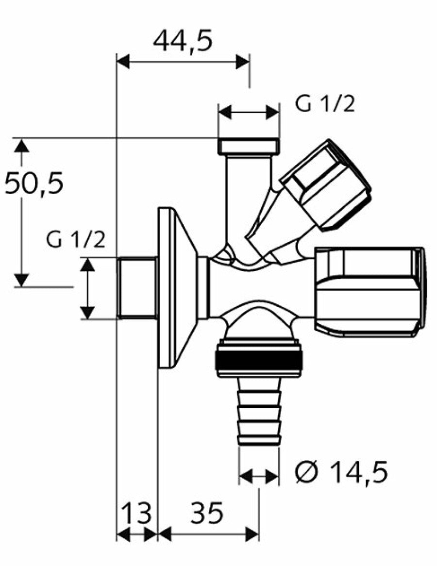 Διπλός Γωνιακός Διακόπτης Schell 1/2 σε 1/2 και 3/4