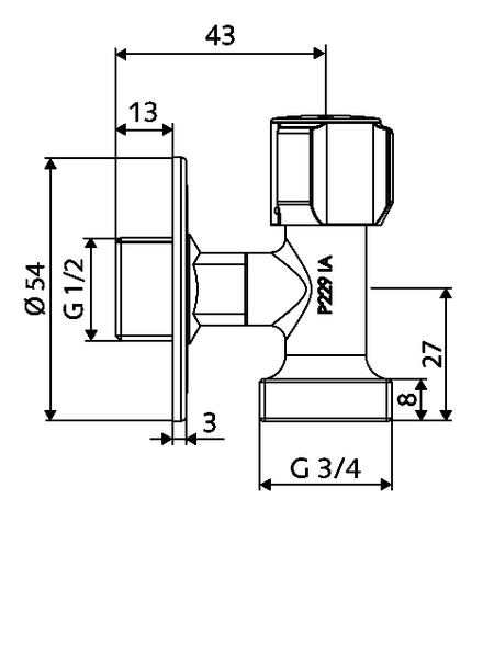 Γωνιακός Διακόπτης Πλυντηρίου Schell 1/2" x 3/4" Space Saving 054400699