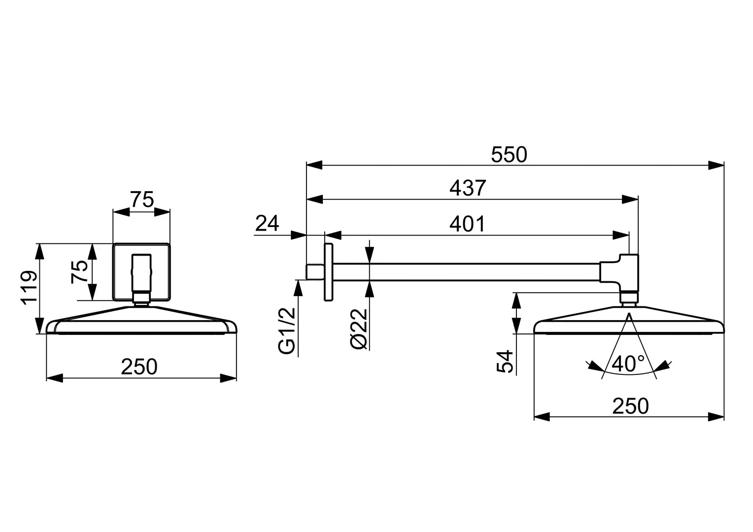 HANSA AURELIA Κεφαλή Ντους Τετράγωνη 250 x 250 mm Matt black