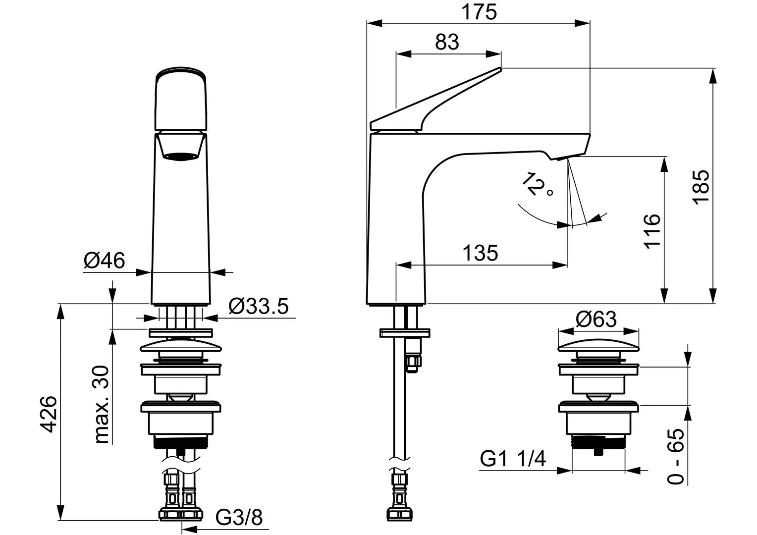 HANSA GENESIS Μπαταρία Νιπτήρος Matt black