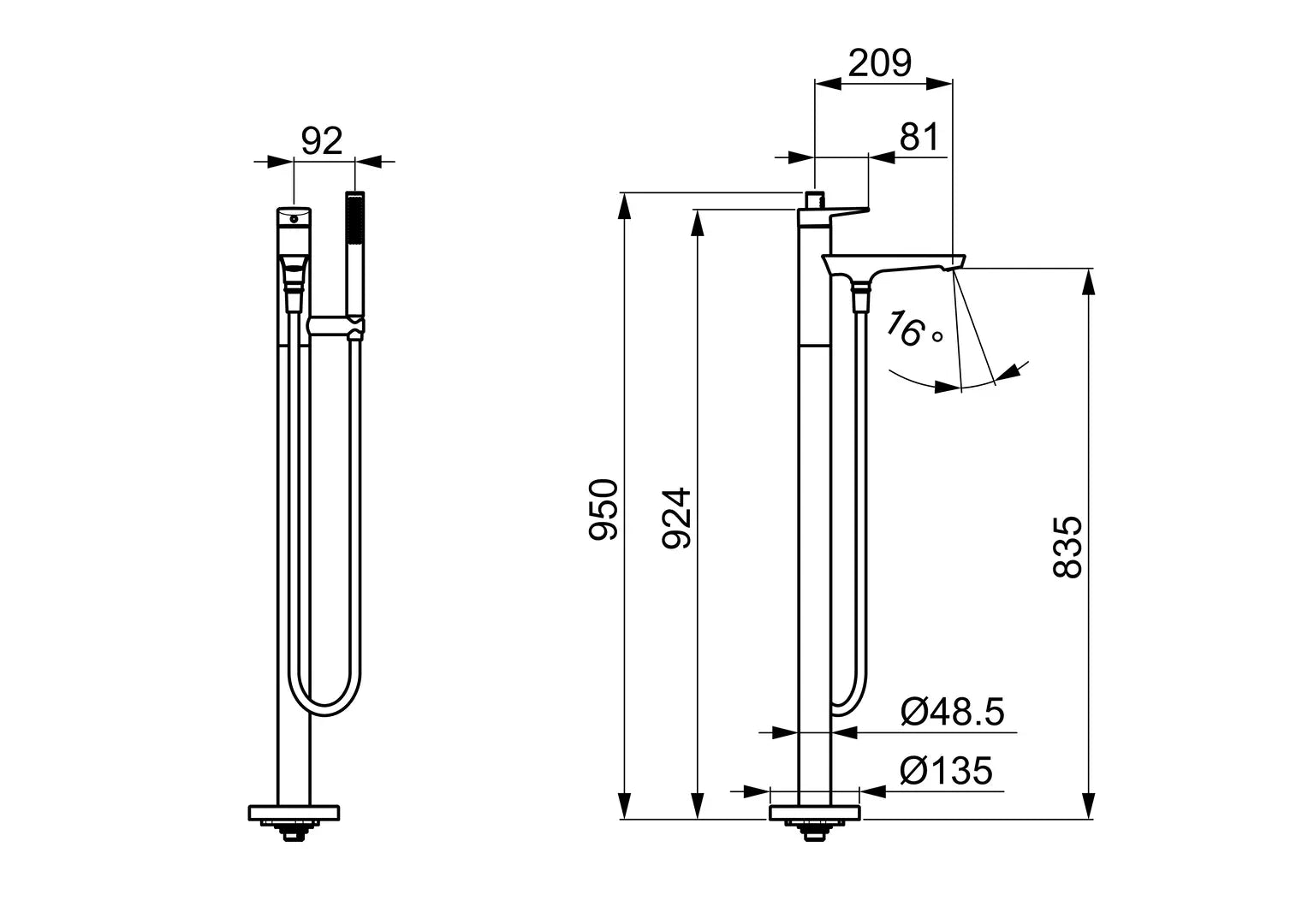 HANSA GENESIS Μπαταρία Μπάνιου Ελεύθερης Τοποθέτησης Brushed steel