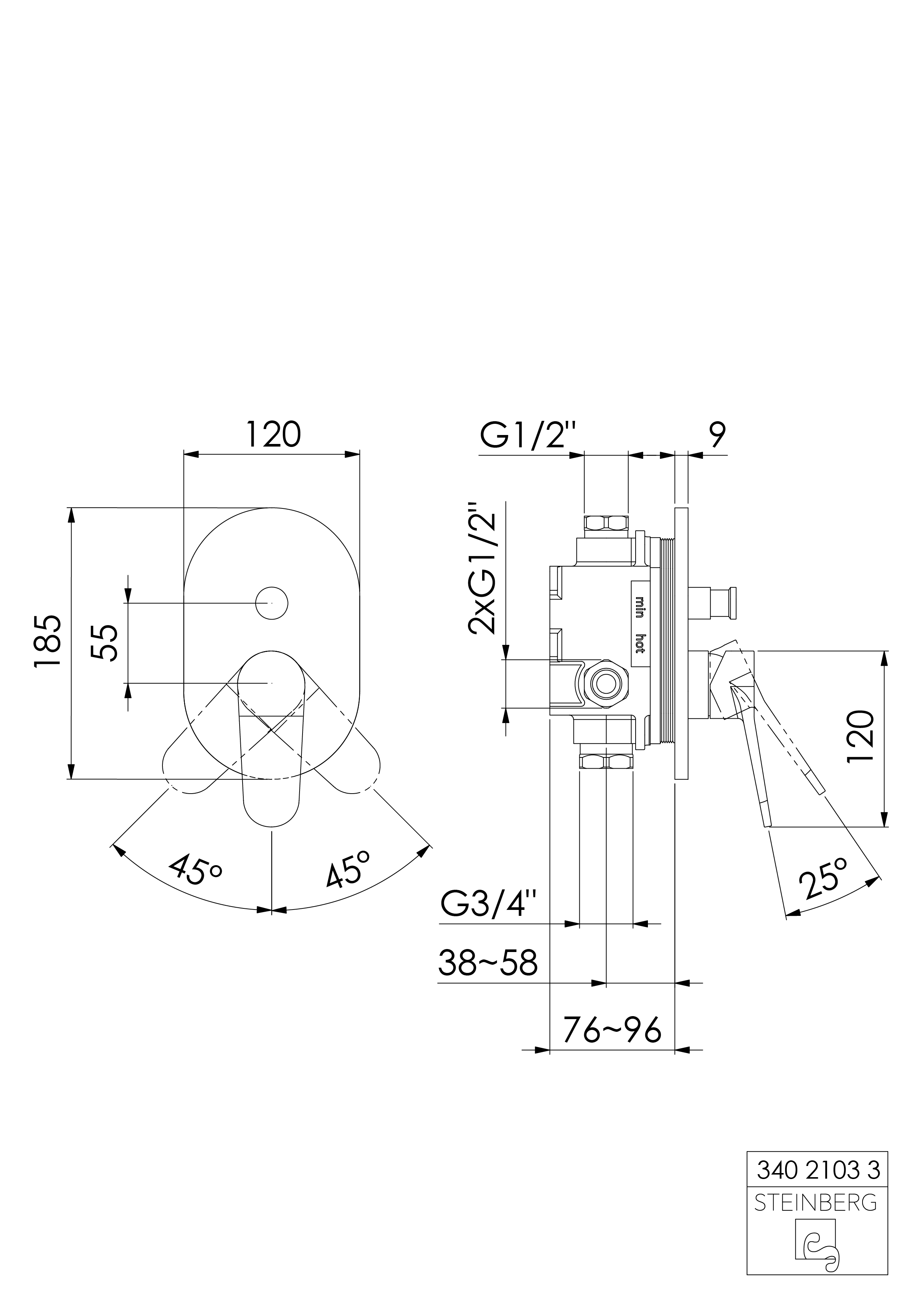 Steinberg 340 Εντοιχισμένος μείκτης ντους 2 σημείων