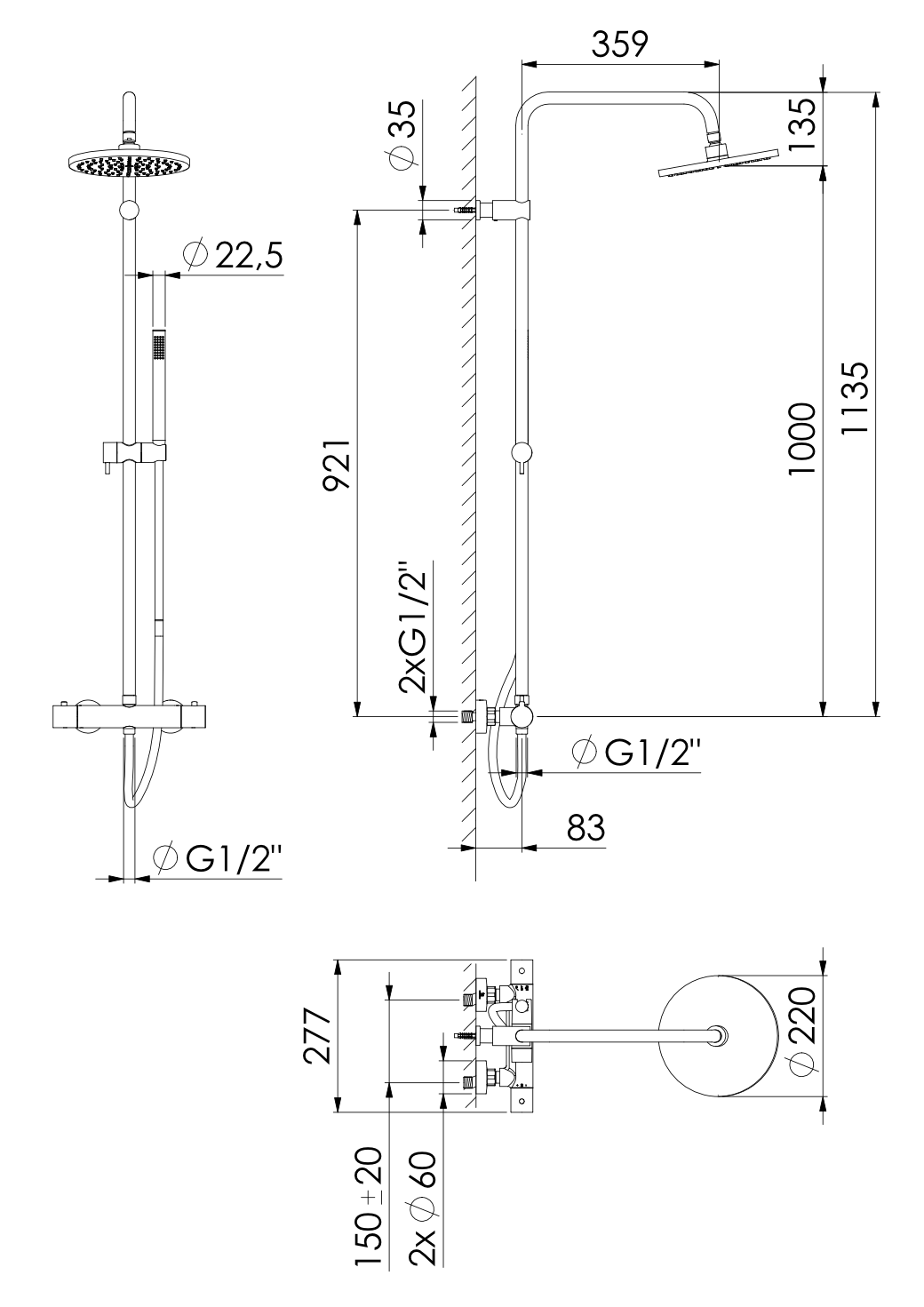 Steinberg 340 Θερμοστατική Στήλη Ντούς Brushed Gun Metal