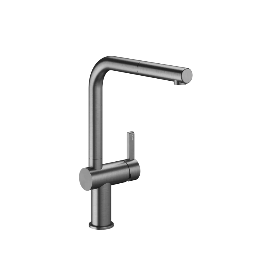 Η ελβετική KWC BEVO E σε Brushed Graphite από ανοξείδωτο ατσάλι. Κορυφαίο design, αποσπώμενο ντουσάκι και τεχνολογία TouchProtect.  Bathmarket