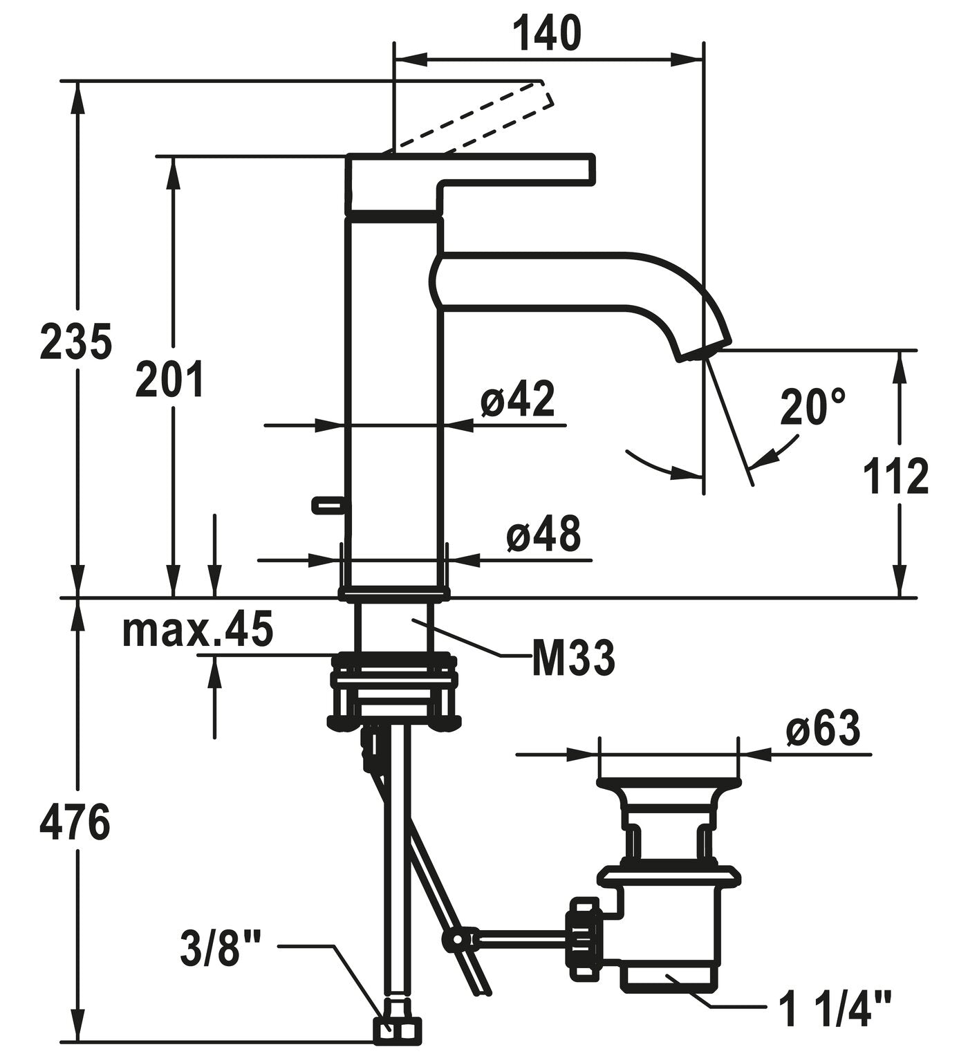 KWC BEVO Μπαταρία Νιπτήρος Long Spout