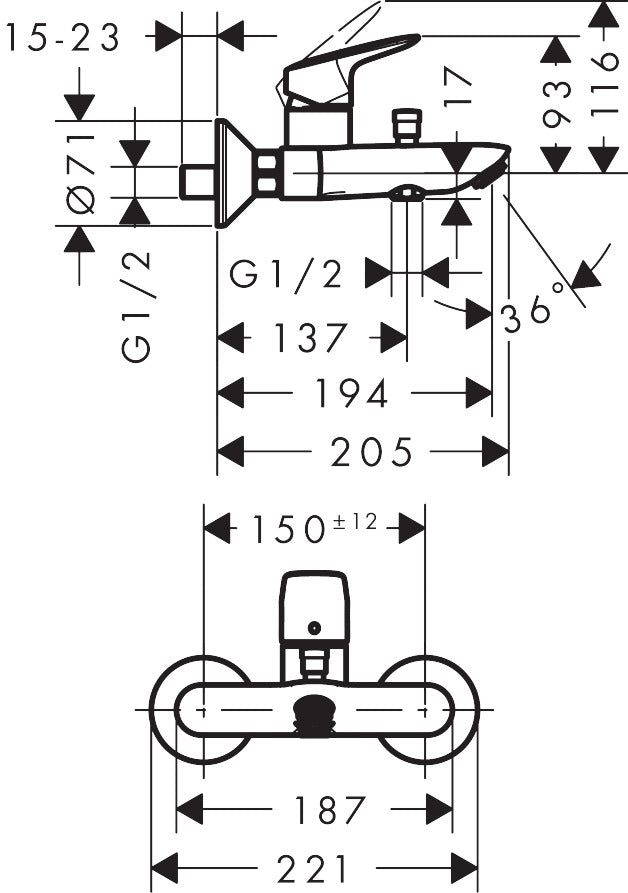 Hansgrohe Logis Μπαταρία Λουτρού 71400000