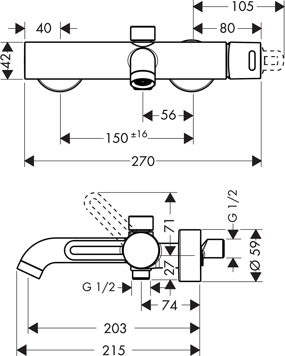 AXOR uno2 Satinox Μπαταρία Λουτρού matt 38420810