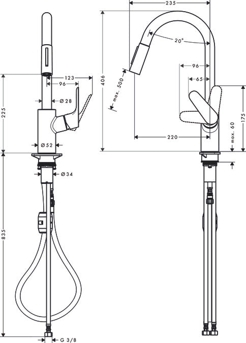 hansgrohe Μπαταρία Κουζίνας Focus M41 με αποσπώμενη ντουσέτα 2 ροών 31815000