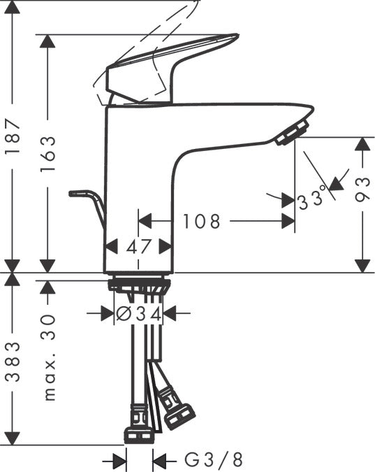 Hansgrohe Logis 110 Μπαταρία Νιπτήρος 71100000