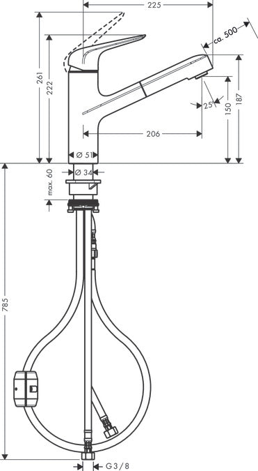 hansgrohe Μπαταρία Κουζίνας Focus M42 με αποσπώμενη ντουσέτα 71814000